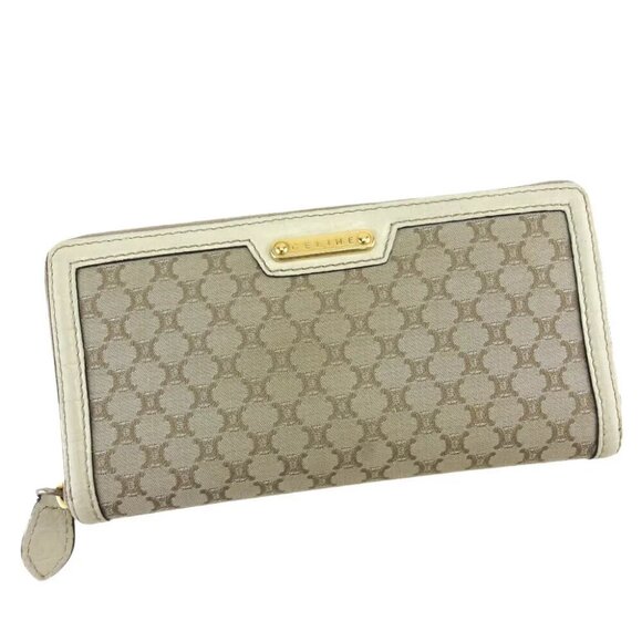 Celine long wallet Macadam Beige White Canvas x Leather Authentic USED - Picture 1 of 10